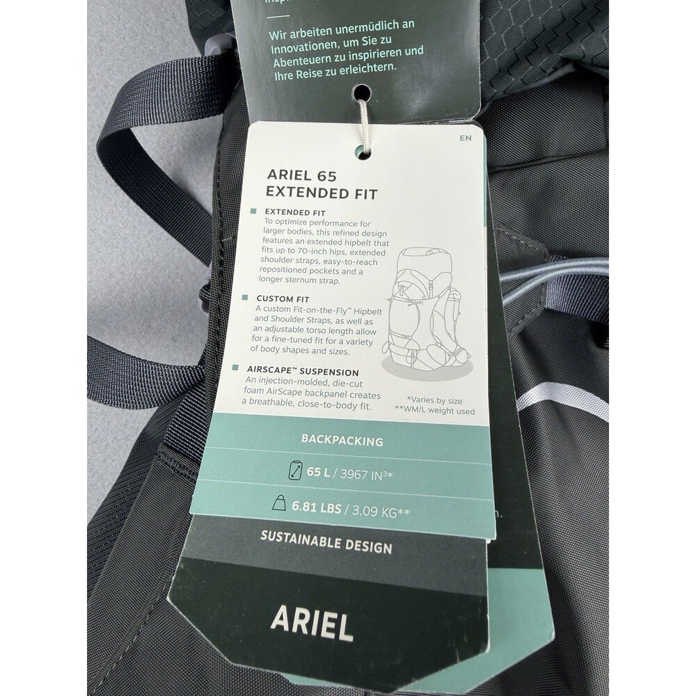 NWT Osprey Ariel 65 L Women’s Hiking Backpack Camping Pack Green Gray 3967 Cu.in - Picture 14 of 16